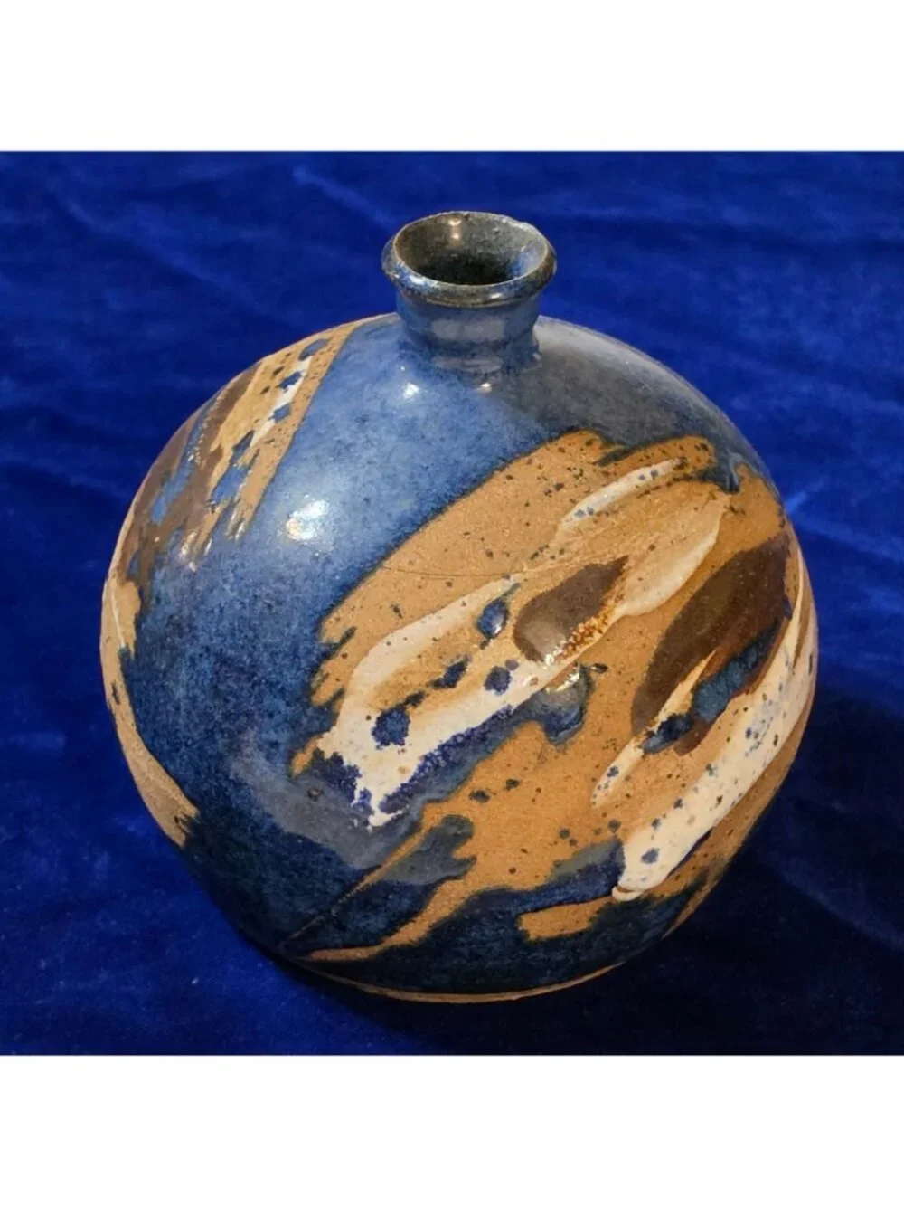 Vintage Bud Wilson Studio Pottery Weed Pot Vase Mid Century Blue Stoneware 5